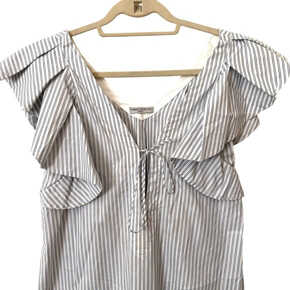 THREE GRACES LONDON‎ Striped Ruffle Midi Dress Sz 10 (US 6) - Picture 4 of 4